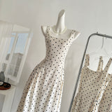 Sexy A line Square Neckline White Lace Summer Polka Dots Dress Holiday Party Outfits For Women HZ1214
