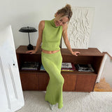 French Sleeveless High-Collar Cotton Wool Knitted Women's Spring Dress Temperament Gentle Low-Waisted Skirt Suit HZ0108