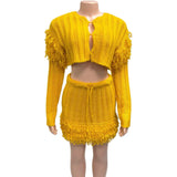 2025 New Women's Sweet And Spicy Casual Pure Color Exposed Umbilly Long-Sleeved Tidly Tidly Fashioned Two Sets HZ0108