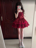 Niulatu Ball Gown Square Neckline Short Tulle Burgundy Lolita Dresses Party Dress Birthday Outfits SD1205