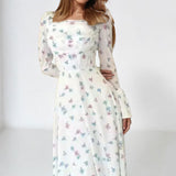 2025 New Women's Temperament Elegant Fashion Waist Horn Sleeve Dress Women HZ0108