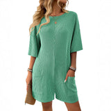 2025 New Lady Loose Pocket Back V-Neck Short-Sleeved Jumpsuit HZ0108