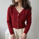 Korean Vintage Vintage V-Neck Single-Row Knitted Cardigan Women's Lazy Casual Casual Sleeve Sweater Coat HZ0108
