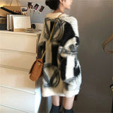 2025 Women's Languid Style Design Relaxed V-Neck Bump Color Long Single Buckle Knit Sweater Open Shirt Jacket HZ0108