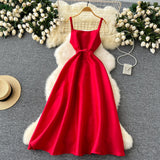 Niulatu A line Straps Red Holiday Dresses Midi Length Women's Dress SD1271