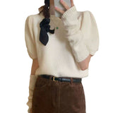 Korean Version Of The Chic Removable Sleeve Sweater Woman In The Fall Of The New Round Collar Short Languid Style Bubble Sleeve Top HZ0108