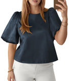 2026 New Elegant Lady Round Collared Fascling Bubble Sleeve Doll Shirt HZ0108