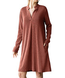 Autumn/Winter 2025 New Lady V-Neck Long Sleeves Loose Dress HZ0108