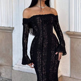 Niulatu Fashion Sexy Lace New Horn Sleeves Chest Repair Height Waist Tail Dress SPCP