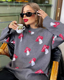 Small Mushroom Print Sweater Women Loose Top Autumn And Winter Leisure Lazy Long-Sleeved Knitted Shirt Woman HZ0108