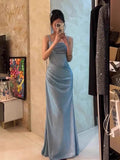 Niulatu Mermaid Spaghetti Straps Blue Sequin Prom Dresses Birthday Outfits With Ruffle SD1139