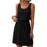 2025 Summer New Side Collar Rope Sleeveless Vest Dress With Inner Lining HZ0108