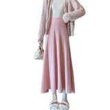 Hundred Folded Knitted Half-Dress Women's Autumn And Winter 2025 New Slim Waist Loose Mid-Long Umbrella Skirt A-Character Skirt HZ0108