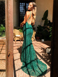 Niulatu Dark Green Prom Dress, Lace Long Prom Dresses, Spaghetti Straps Backless Prom Dress HZ0113