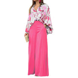 Women's 2025 Spring Sets Easier Elegant Casual Printed Shirts Broad Legs Fashion Set Women HZ0108