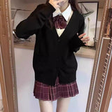 JK Uniforms Fall College Outside The Wind Loose Solid Sweater Knitted Cardigan Thin Coat Women's Top HZ0108