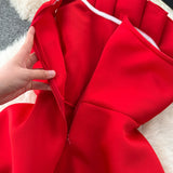 Niulatu A line One Shoulder Ruffles Holiday Dresses Midi Length Women's Dress SD1277