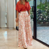 2026 Spring New Set Shirt Blouse V-Neck Fashion Print Wide Leg Trousers Fashion Set HZ0108