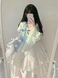 Vintage Ball Gown Square Long Sleeves White Chiffon Summer 18th Birthday Dress Lolita Dress Birthday Outfits HZ1214