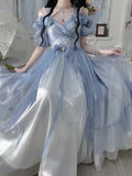 Vintage Ball Gown Off The Shoulder Short Sleeves 16th Blue Birthday Dresses Lolita Dress Birthday Outfits HZ1214