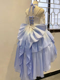 Vintage Ball Gown Spaghetti Straps Short Chiffon Summer 18th Birthday Dress High Low Ombre Blue Pearls Lolita Dress Birthday Outfits HZ1214