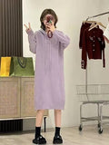 Mid-Winter 2025 Women's Hooded Long Knee Dress Fashion Simple Inside And Outside Wearing Lazy Knitted Dress HZ0108