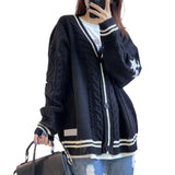 Bat Sleeve Knitted Sweater Coat Autumn And Winter Solid Embroidered Women's Single Row Buckle Long Sleeve Open Shirt HZ0108