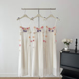 Cute A Line Spaghetti Straps Floral White Chiffon Summer Dress Holiday Party Outfits For Girls HZ1214