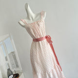Sexy A line Square Neckline Pink Summer Polka Dots Dress Holiday Party Outfits For Women HZ1214