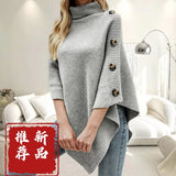 High-Necked Shawl Cloak Direct Sale Autumn And Winter New Solid Color Open Fork Knit Sweater Jacket Woman HZ0108