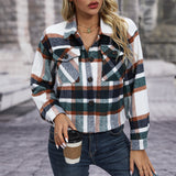 Winter New Turn-Pocket Pocket Fashion Casual Short Lady Lattice Coat HZ0108