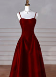 Sexy Simple A-Line Dark Blue Satin Long Prom Dress, Dark Blue Long Formal Dress HZ1214