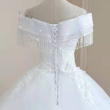 One-Word Shoulder Main Wedding Dress 2026 New Tuxo Court Wedding Dress Bridal Hus Down Yarn HZ0516