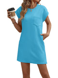 2025 Tiktok Leisure Sports Round Collar Pocket Short-Sleeved Loose Dress HZ0108