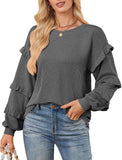 TK2025 Autumn And Winter Women's New Casual Loose Round Lantern Sleeves T-Shirt HZ0108