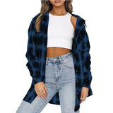 2025 Women's Top Autumn And Winter New Collar Long Sleeves Loose Casual Plaid Shirt HZ0108