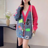 Designing Denim Splicing Sweater Women's Cardigan 2025 New Autumn And Winter Loose Lazy Knit Coat Top HZ0108