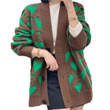 2025 Autumn And Winter Women's Loose Lazy Wind Hit The Hollow Love V-Collar Knitted Cardigan Sweater Women's Coat HZ0108