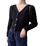 Korean Vintage Vintage V-Neck Single-Row Knitted Cardigan Women's Lazy Casual Casual Sleeve Sweater Coat HZ0108