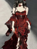Niulatu French High Low Spaghetti Straps Christmas Dress Burgundy Birthday Dresses Birthday Outfits SD1130