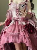 Niulatu Ball Gown Spaghetti Straps Chiffon Summer 18th Birthday Dress High Low Ombre Pink Lolita Dress Birthday Outfits HZ1214