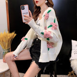 Spring And Autumn 2025 New Knitted Cardigan Women's Heavyweight Three-Dimensional Flowers Hit The Loose Fashion Sweater Jacket Tide HZ0108