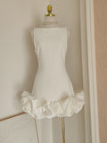 Niulatu Sheath White Satin Holiday Dress Travel Vacation Dresses Short Birthday Dress SD1253