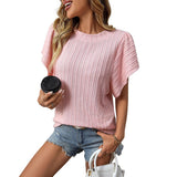 2025 Summer New Lady Collar Double Lotus Leaf Side Short-Sleeved T-Shirt HZ0108