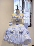 Vintage Ball Gown Spaghetti Straps Short Chiffon Summer 18th Birthday Dress High Low Ombre Blue Pearls Lolita Dress Birthday Outfits HZ1214