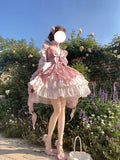 Vintage Ball Gown Pink Short Mini Summer 18th Birthday Dress Lolita Dress Birthday Outfits HZ1214
