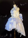 Vintage Ball Gown Spaghetti Straps Short Chiffon Summer 18th Birthday Dress High Low Ombre Blue Lolita Dress Birthday Outfits HZ1214