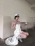 Simple High Low Spaghetti Straps White Chiffon Summer Dress Holiday Party Dress Birthday Outfits For Teens HZ1214