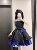 Retro Ball Gown Straps Short Royal Blue Mini Floral 16th Birthday Dress Lolita Dress 18th Birthday Outfits HZ1214