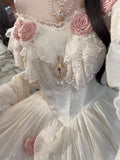 Retro Ball Gown Off The Shoulder Short Sleeves White Rose Floral 16th Chiffon Birthday Dress Lolita Dress 18th Birthday Outfits HZ1214
